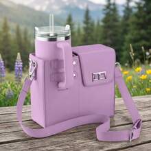Women's Solid Color Crossbody Bag With Water Bottle Holder PU Leather Adjustable Strap Portable Outdoor Commute Shoulder Bag Lightweight Durable Casual Daily Travel Purse - Màu tím - Xem 1