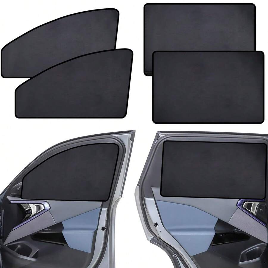 4pcs/Set Universal Car Sunshade, Summer Sun Protection, Foldable Magnetic Side Window Sun Visor, Front And Rear Window Sunshade, Car Accessories