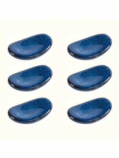 6件套日式窑烧陶瓷筷架，复古椭圆形，厨房餐桌用品，家居餐厅装饰陶瓷餐具架