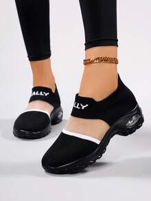 Women's Slip-On Air Cushion Mesh Patchwork Breathable Running Shoes, Fashion Versatile Sneakers - Black - View 3