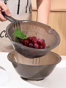 2pcs/Set Plastic Kitchen Colander, Vegetable Fruit Washing Basket With Handle, Double Layer Drain Basket - M - View 5