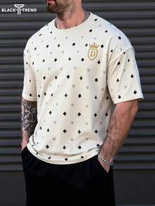 1 pieza Camiseta negra, perfecta como regalo del Día de San Valentín y para uso diario, diseño unisex con patrón de naipes y corazón - Multicolor - Ver 2