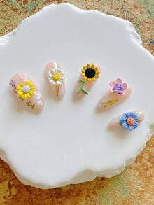 1 Pack Spring Colorful Small Daisy & Sunflower Metal Nail Art Decorations, 3D Floral Minimalist Metal Accessories - Multicolor - View 8