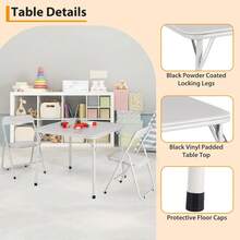 Mesa de tarjeta plegable de metal y 2 sillas, Sillas plegables acolchadas de cuero con cojín cómodo y marco de acero duradero, Mesa cuadrada moderna para comedor, Espacios pequeños - Blanco - Ver 4