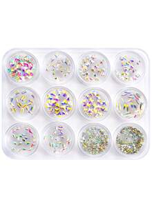 380件牙齿宝石套装，12罐DIY水晶首饰套装牙齿宝石套装，专业时尚牙齿宝石入门套装（不含胶水和灯） - 白AB - 查看 10