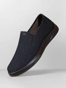 2026 男士透气网面套脚运动鞋，舒适宽圆头，轻便软底防滑休闲鞋，宽楦设计，方便穿脱 - 黑色 - 查看 14