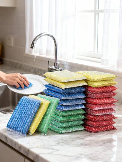 4/8/16pcs Steel Wire Sponge Scrubber, Thickened Scouring Pad, Sponge Scrub, Bowl Brush Dishcloth, Kitchen Cleaning Cloth