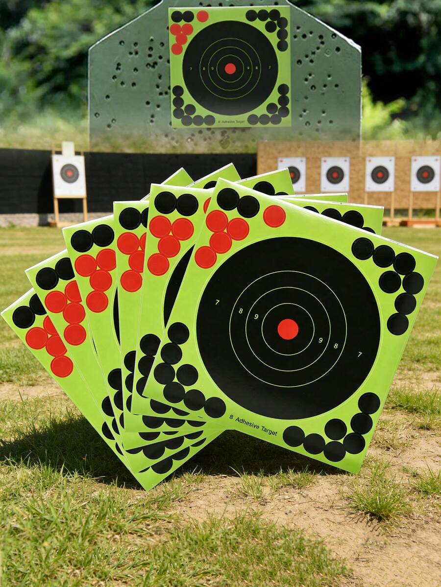 20 piezas Suministros de arquería para caza al aire libre, Dianas de papel para entrenamiento de tiro, Etiquetas de práctica de tiro con cambio de color fluorescente y salpicadura, Adecuado para escenarios de entrenamiento de tiro competitivo. - Verde y negro - Ver 1