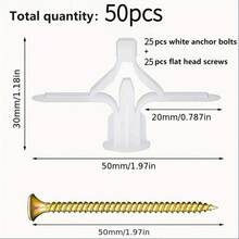 100/50/10 cái tắc kê nở màu trắng, vít nở chuyên dụng cho vách thạch cao, tắc kê nở bằng nhựa, tắc kê nở tự ren hình bướm rỗng cho gạch. - A - Xem 10