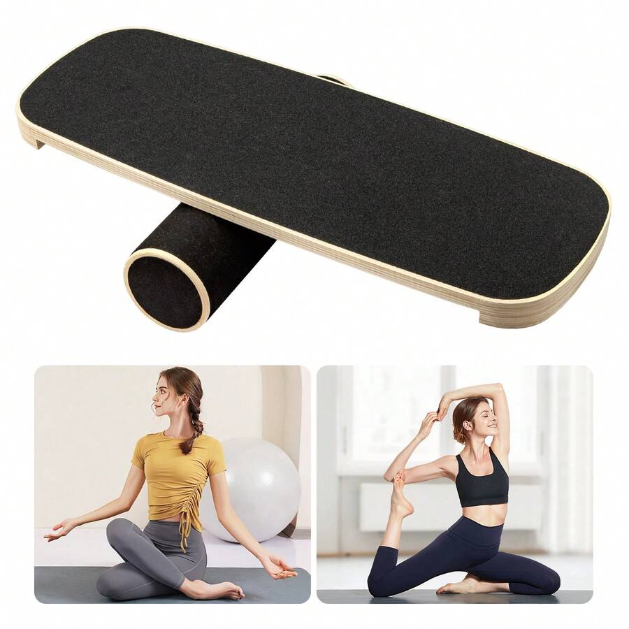 Wooden Balance Board Trainer With Roller – Yoga, Pilates & Fitness Stability Trainer For Core Strength, Easy To Use Balance Board For All Training Levels - Black - View 1
