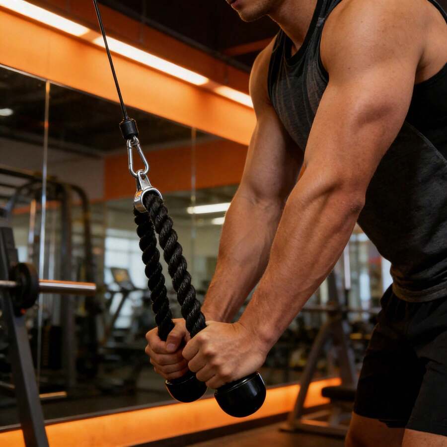 Universal Cable Rope Handle Fitness Attachment 70cm Length Rubber Stopper Multi Muscle Training Biceps Back Shoulders Abs Lat Machine Crossover Pulley Compatible Professional Commercial Grade - Black - View 1
