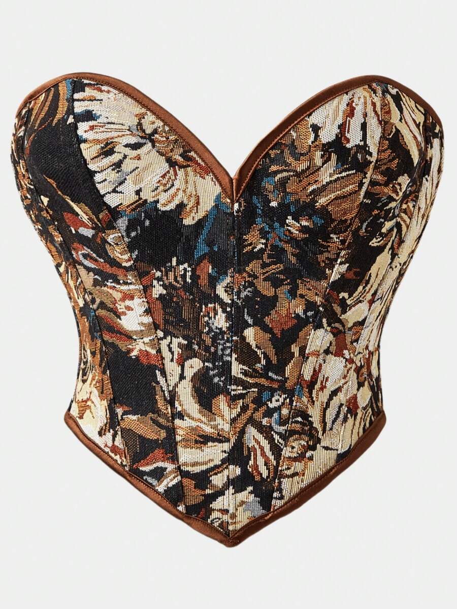 New Black Matte Surface Strapless Slim-Fit Corset For Women, Sexy Body Shaper Top, Suitable For Wearing With A Dress SDRD - màu nâu - Xem 1