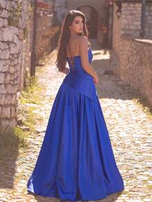 Faeriesty Elegant Strapless Mermaid Evening Gown: Luxurious Satin Dress With Floor-Length Train - Ideal For Wedding Ceremonies, Formal Anniversary Photoshoots - Royal Blue - View 2
