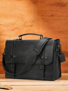 18英寸防水复古皮革斜挎包，大容量笔记本电脑包，适合办公室、商务、旅行、大学生使用，有棕色/驼色/黑色/灰色可选。 - 彩色 - 查看 16