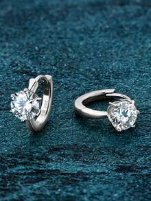 XUJIA 1 Đôi bông tai Huggie đính đá Moissanite tròn 2.0cttw lấp lánh, 6 chấu, bạc Sterling 925, D VVS1, trang sức cho nữ, đeo hàng ngày & làm quà tặng - Bạc - Xem 6