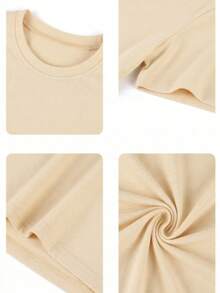 女士夏季流行字母印花宽松休闲T恤，百搭日常休闲装，度假穿搭 - 杏色 - 查看 4