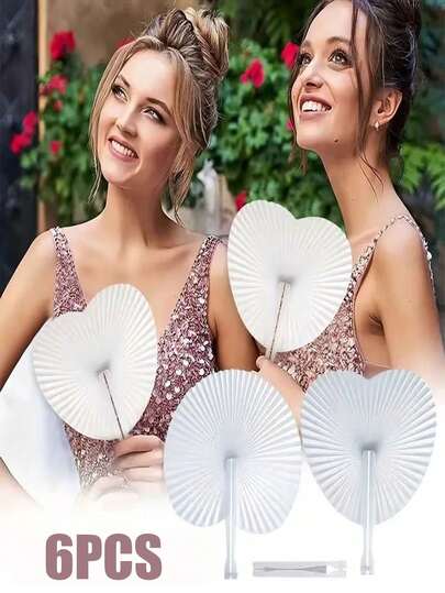 6 chiếc quạt xếp tay cầm bằng nhựa hình trái tim tròn màu trắng - Quạt trơn thích hợp để tự vẽ tranh, trang trí sinh nhật, đám cưới, đồ thủ công ngày Valentine và các sự kiện khác, nhỏ gọn và bền, đồ dùng tiệc tùng, quạt trang trí, phụ kiện trang nhã, quạt cầm tay.
