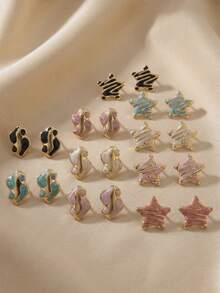 女士设计师款不锈钢油滴不对称耳钉，防水时尚耳饰，可爱彩色海星耳环，适合青少年女孩夏季海滩度假比基尼配饰，搭配迷人服饰和婚纱——百搭饰品，游泳、沐浴、运动时佩戴皆宜，是情人节、生日、母亲节和度假惊喜的理想之选。 - 彩色 - 查看 9