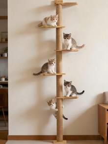 Freestanding Cat Tree With Scratching Post, Cat Tower Condo, Sisal-Covered Cat Climbing Pole, Space-Saving Design - Apricot - View 1