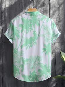男士几何印花短袖休闲衬衫，春夏款 - 薄荷綠 - 查看 6