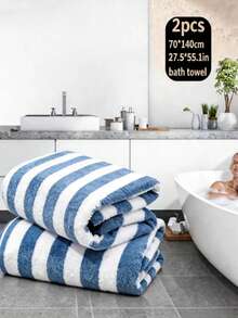 4pcs Oversized Striped Coral Bath Towel Set - Ultra-Soft, Quick-Drying, Luxurious For Home, Gym, Spa, 55x27 Inches, Bohemian Style, Multi-Color - 2PCS MIX Color - View 5