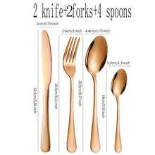 Bộ dao nĩa thép không gỉ BEWOS 16 món, bao gồm thìa và dĩa mạ vàng hồng mờ, dành cho 4 người, có thể rửa bằng máy rửa chén. - Hoa hồng vàng - Xem 13