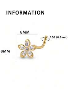 1PC L-Shaped Nose Stud 20G Flower With Clear CZ, Gold Minimalist Nostril Piercing Jewelry For Daily, Beach & Party Wear - L190 - View 3