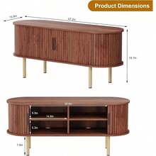 Armario buffet de roble moderno de 47 "con puerta deslizante - Gabinete de almacenamiento lateral para cocina sala de estar entrada diseño medio siglo duradero y elegante - Mango negro - Ver 2
