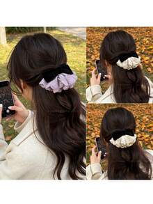 1个紫色蕾丝天鹅绒蝴蝶结发夹，优雅温柔女士低马尾春季发饰 - A - 查看 2