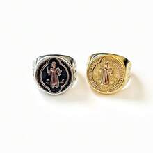1pc St. Benedict Catholic Religious Men's Ring, 316 Stainless Steel Material, 18K Gold Vacuum Plated Inside & Outside, Durable Waterproof Non-Fading Non-Allergic. Suitable For Religious Events, Theme Parties, And Casual Daily Wear - St. Benedict Men's Ring - View 10