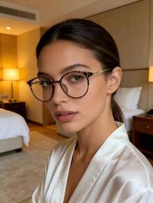 1pc Women's Round Everyday Casual Minimalist Fashion Clear Lens Glasses, Suitable For Going Out, School, Commuting - White Bean Curd - View 2