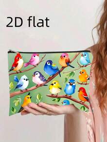 1个鹦鹉图案时尚拉链钱包，可作零食袋、化妆品收纳包、双面印花化妆包、学生文具袋、节日礼物 - 1个活泼有趣的鹦鹉西瓜蛋糕化妆包 - 轻便可折叠拉链设计，适合女士和朋友 - 彩色 - 查看 8