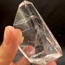 Large Himalayan Clear Quartz Crystal Palm Stone: Rainbow Transparency - Multicolor - View 11