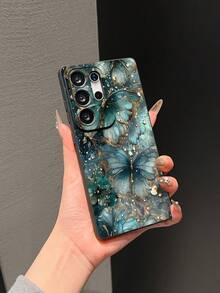 1个时尚绿色蝴蝶花朵图案防摔防滑黑色软磨砂硅胶保护壳，带摄像头开孔，适用于三星Galaxy S26ULTRA、S26PLUS、S25ULTRA、S24ULTRA、S23、S23FE、A57、A17、A07、A16、A05S、A56、17promax、16promax、15promax、14、13promax、12mini、11、11promax、7/8plus、Xsmax - 黑色 - 查看 6