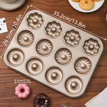 1pc Donut Baking Pan, 6/9/12 Cavities Non-Stick Donut Mold, Carbon Steel Ring/Flower Shaped Baking Tray, Suitable For Homemade DIY Donuts, Oven , Easy Release & Clean, Cake Mold, For Home Baking - View 13