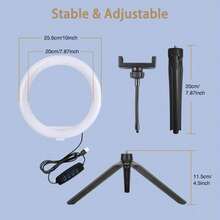 10-Inch Selfie Ring Light, Tabletop Lighting For Live Streaming, Photography, Makeup, Dimmable Circular Soft Light With Phone Holder - Black - View 2