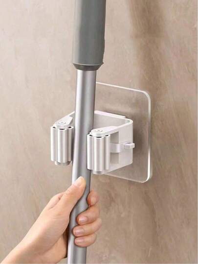 1pc Heavy Duty Adhesive Hanging Hook & Mop/Broom Holder - Mop Rack, Mop Hook, Mop Clip, Wall Mounted Mop/Broom Storage Clip, Mop Hanger | Multipurpose Storage Clip For Bathroom/Kitchen/Garden, Cleaning Supplies, Home Decor, Bathroom Storage