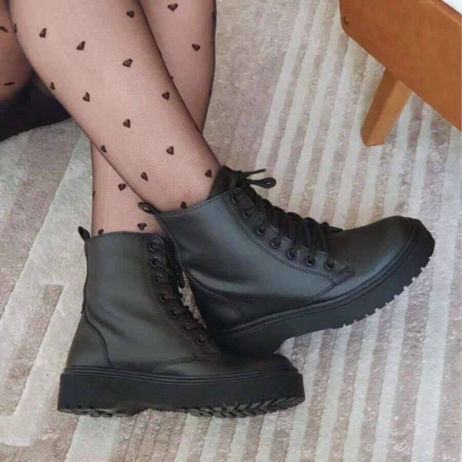 Women's Ankle Boot With Laces And Zipper, 3cm Chunky Sole, Blogger Style Boot - 黑色 - 查看 1