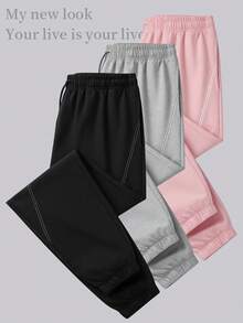 High-Waisted Black Slim-Fit Women's Pants With Visible Seam Design And Elastic Waistband - Black - View 2