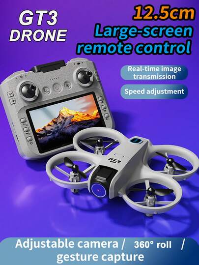 CASRRA Drone multifuncional GT3 con cámara, equipado con una pantalla de control remoto grande para ver la trayectoria de vuelo, tomar fotos y videos en tiempo real, grabar momentos de la vida. El motor sin escobillas proporciona un rendimiento talla grande potente. El vuelo con estabilización óptica es talla grande estable para pilotos de drones principiantes. Drone económico. Drone de fotografía aérea, un regalo maravilloso para Navidad y Halloween