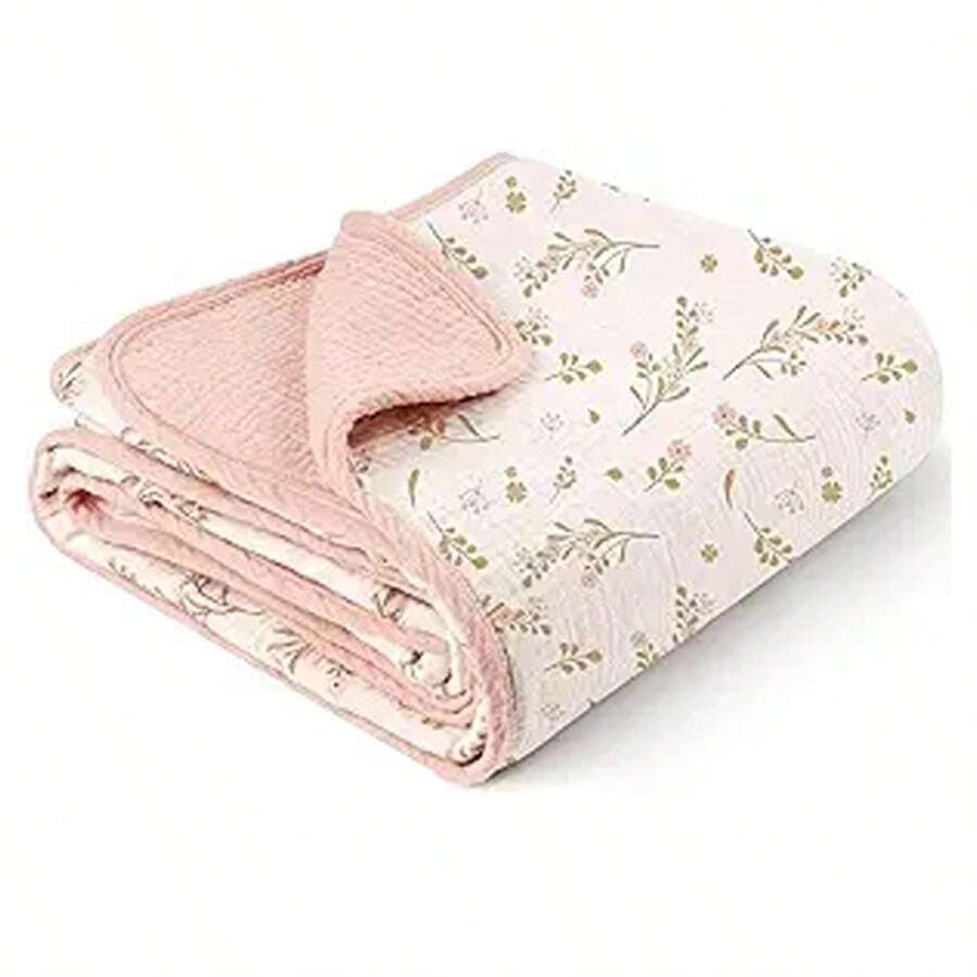 1pc Reversible Crochet Edged Cotton Double-Layer Warm Blanket, Suitable For Babies And Adults, Infants And Toddlers - Multicolor - View 1