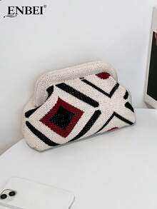 ENBEI 优雅编织云朵包 - 大容量化妆包、度假手拿包、优雅女士沙滩包、时尚晚宴包。多功能女士沙滩包、夏季钱包、优雅女士包，适合搭配婚纱、度假、旅行、派对、母亲节礼物、婚礼季纪念品。 - 彩色 - 查看 9