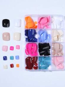 288 chiếc/hộp (12 kiểu hỗn hợp) Móng chân giả acrylic ngắn, vuông, nhọn, bóng, nhiều màu sắc, tự làm, kèm hộp đựng, thiết kế vừa vặn hoàn hảo cho phụ nữ và bé gái tự làm móng mùa hè, phù hợp cho sử dụng hàng ngày và dự tiệc. - Nhiều màu - Xem 4