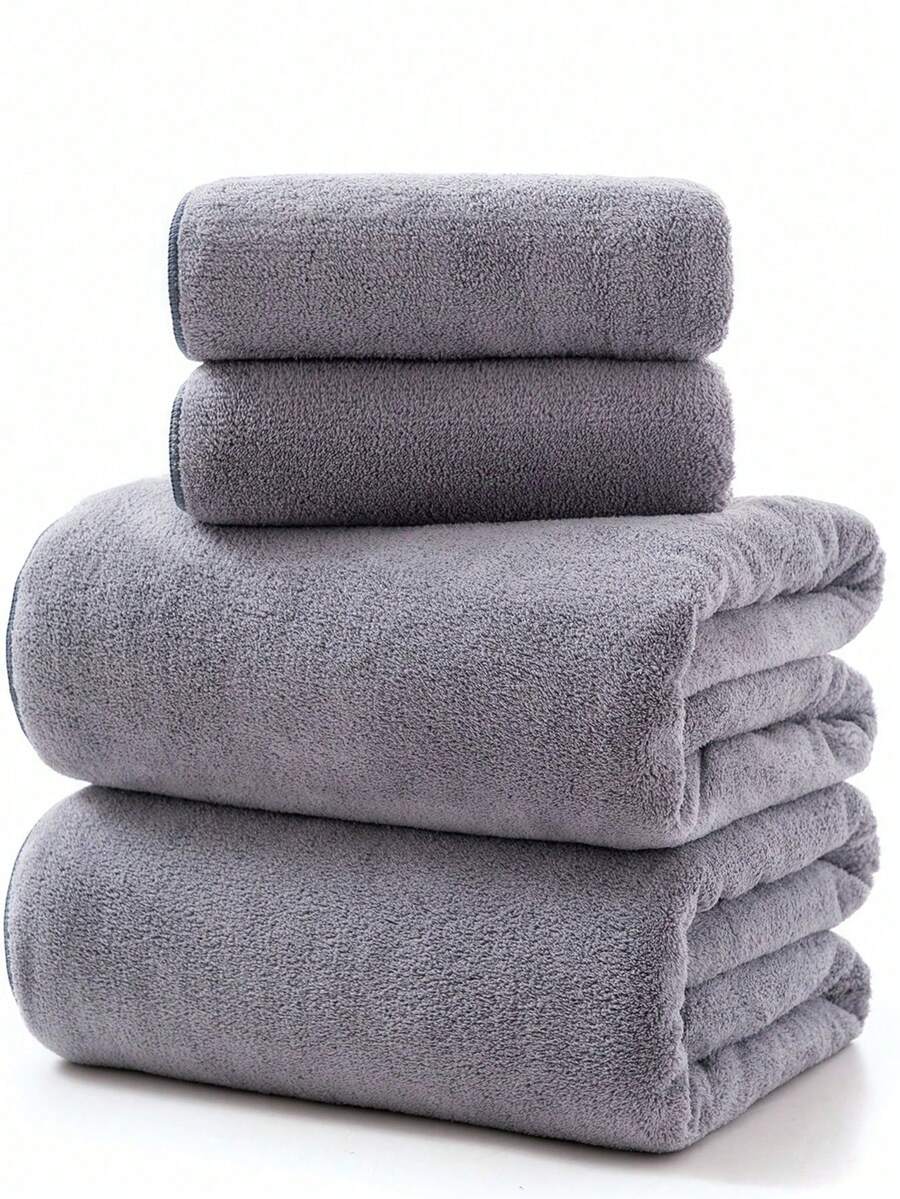 Minimalist Coral Fleece Solid Color Soft Absorbent Quick-Dry Bath Towel/Hand Towel For Home Use - Grey - View 1