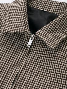 Casual Houndstooth Zip-Up Collar Jacket, Suitable For Spring And Autumn - Brown - View 3
