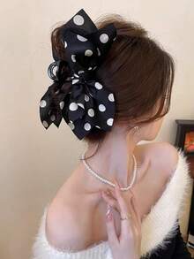 1个女士柔美法式波点大蝴蝶结发爪夹，新款优雅发爪发夹，适合日常使用 - 彩色 - 查看 5