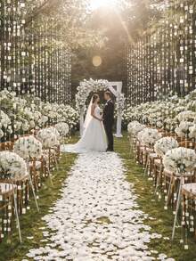 2/4条100厘米银色方形流苏链闪亮PVC亮片装饰，婚礼走道背景装饰，梦幻闪亮婚礼点缀，亮片悬挂装饰，婚礼拱门背景装饰 - 銀色 - 查看 4