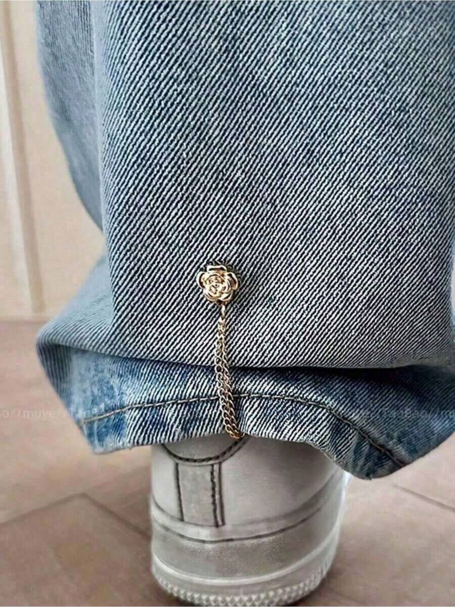 1pc Camellia Flower T-Shirt Dress, Adjustable Sleeve With Buttons, Extendable Hem With Buttons - Gold 1pc - View 1