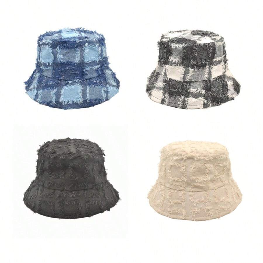 Nuevo sombrero de cubo versátil y personalizado, marca de moda japonesa de primavera/verano, ropa de calle que favorece el rostro pequeño, ideal para vacaciones y festivales - Gran celosía - Ver 1