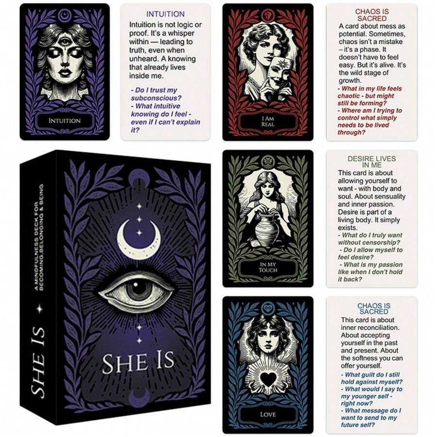 1 套【SHE IS 情绪疗愈卡牌游戏】——女性自我发现卡牌游戏、心理健康工具、正念礼盒套装，包含 120 个疗愈提示卡